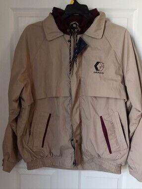 Men's Beige Windbreaker with Burgundy Accents